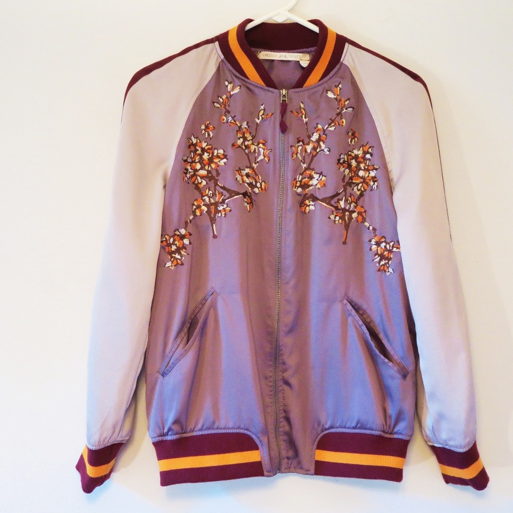 Chelsea & Violet Embroidered Satin Bomber Size XS